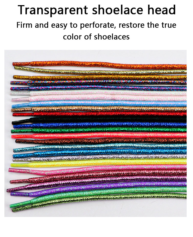 Round Glitter Shoelaces of Sneaker Trendy Bright White Colorful Lurex Shoelaces White Casual Sports Leather Running Shoes Laces