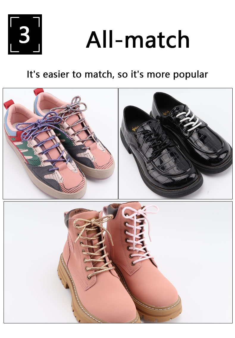 Round Glitter Shoelaces of Sneaker Trendy Bright White Colorful Lurex Shoelaces White Casual Sports Leather Running Shoes Laces