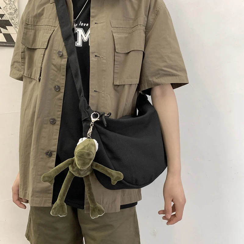 Canvas Crossbody Bag Large Capacity Hip-Hop Street Style For Both Men And Women