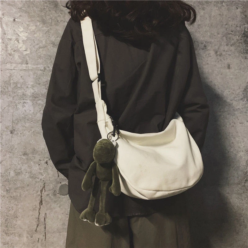 Canvas Crossbody Bag Large Capacity Hip-Hop Street Style For Both Men And Women