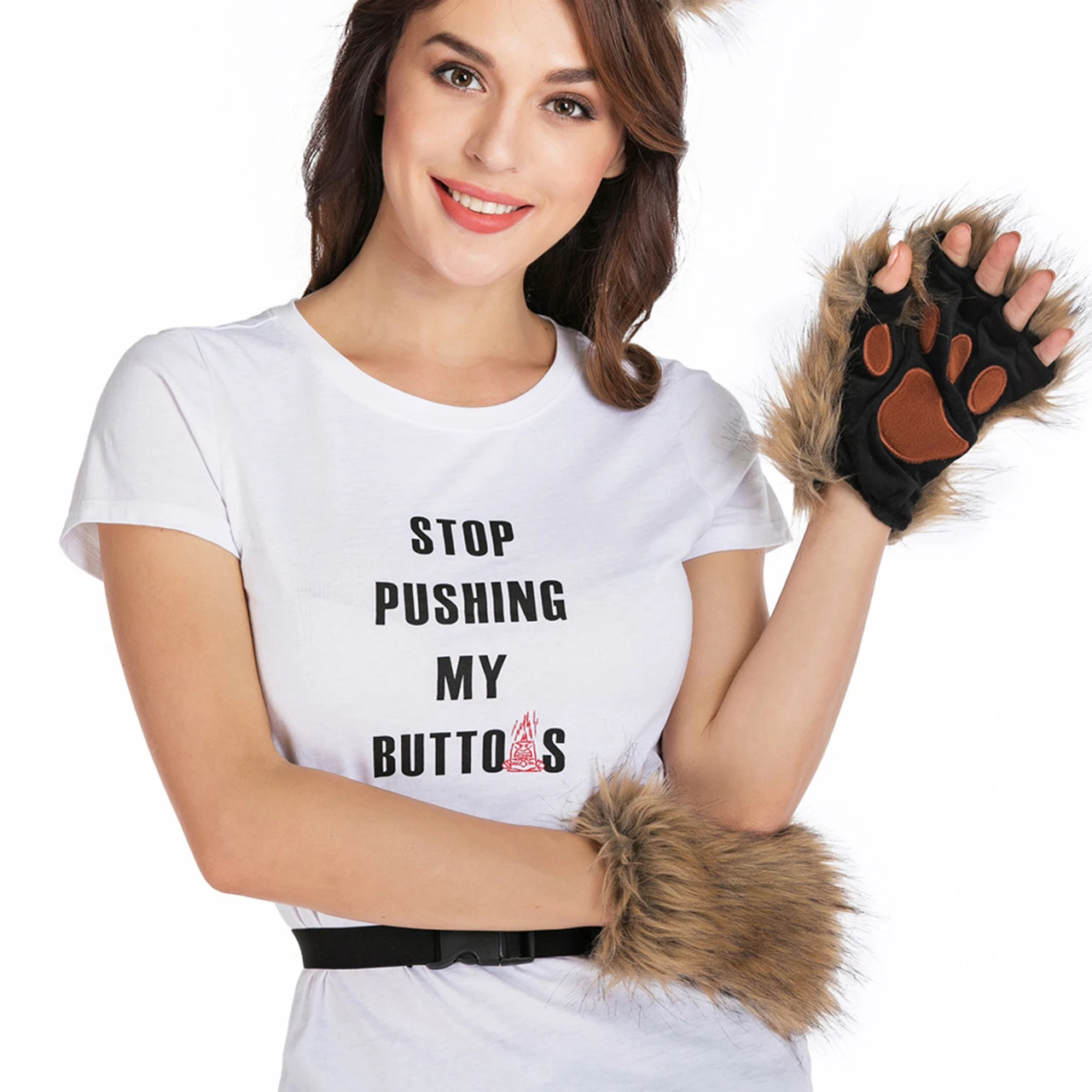 Wolf Paw Gloves Faux Fur Cat Fingerless Mittens Winter Warm Cosplay Halloween Fancy Party Costume Accessories