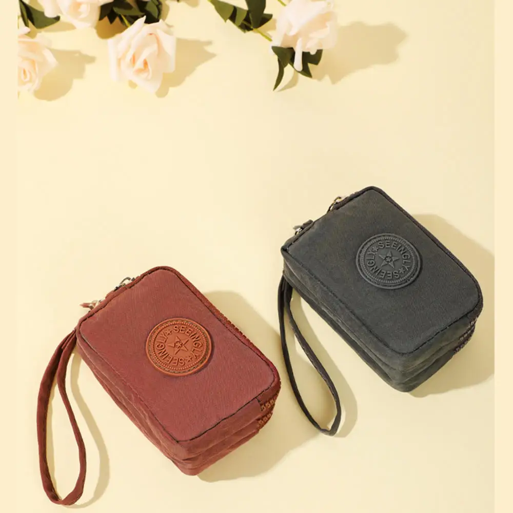 Women Three Layer Wallets Nylon Coin Purse New Korean Large Capacity Portable Oxford Cloth Coin Wallet Waterproof Portable Bag