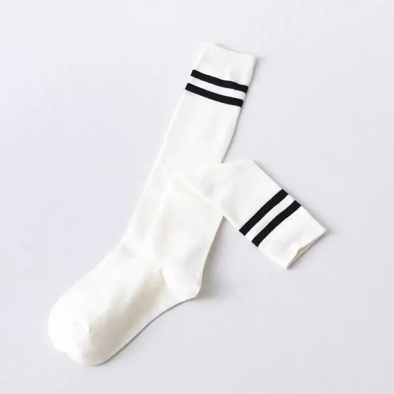 Sports Style Calf Socks Japanese Korean Student JK Stripe College Style Girl Cotton Socks Pile Up Socks Baseball Stockings