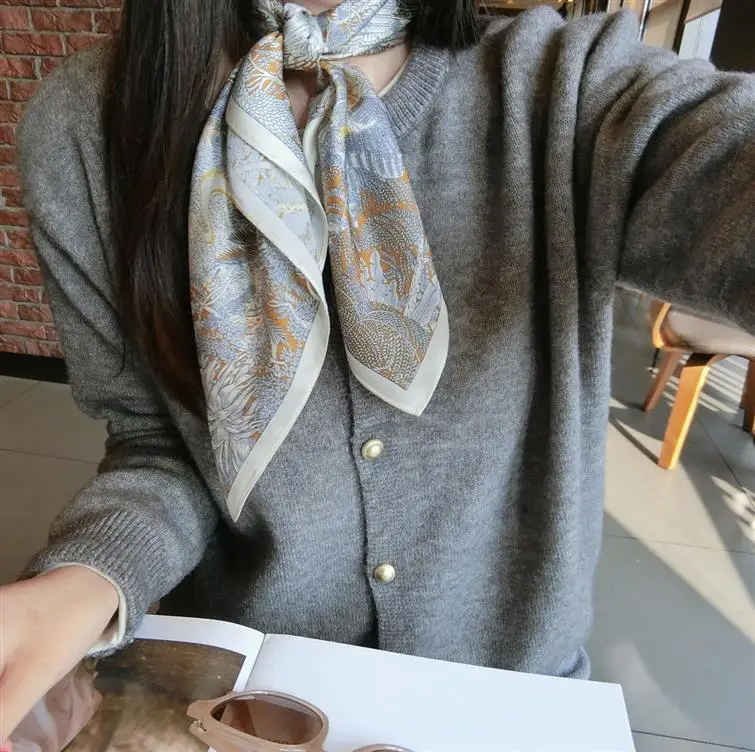 High-end Silk Scarf Lady 70*70cm Silk Square Scarf Women Soft Satin Hairband Neckerchief Tie Female Headband Foulard Bag Ribbon