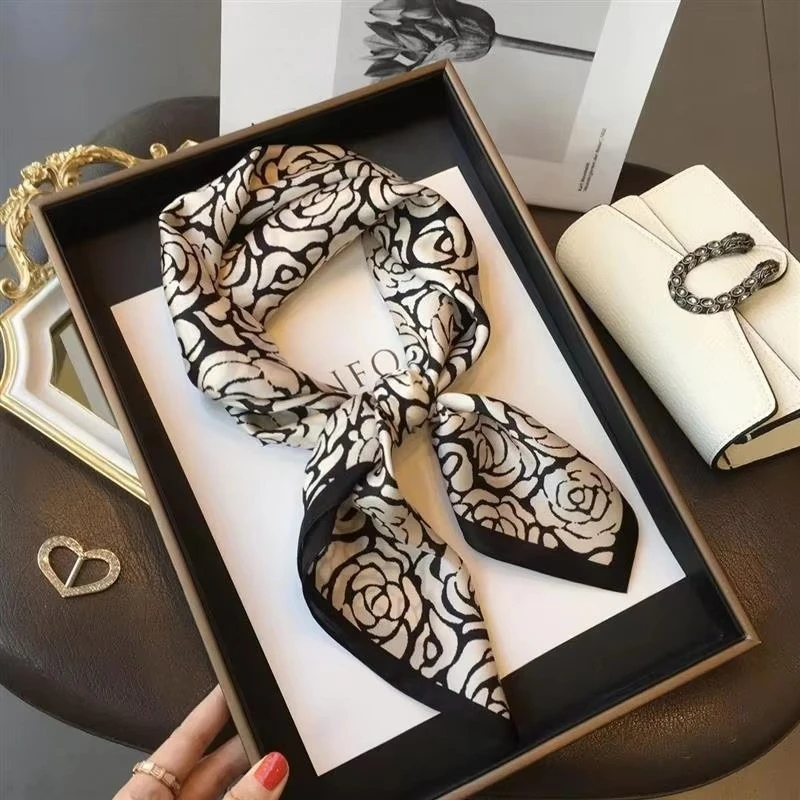 High-end Silk Scarf Lady 70*70cm Silk Square Scarf Women Soft Satin Hairband Neckerchief Tie Female Headband Foulard Bag Ribbon