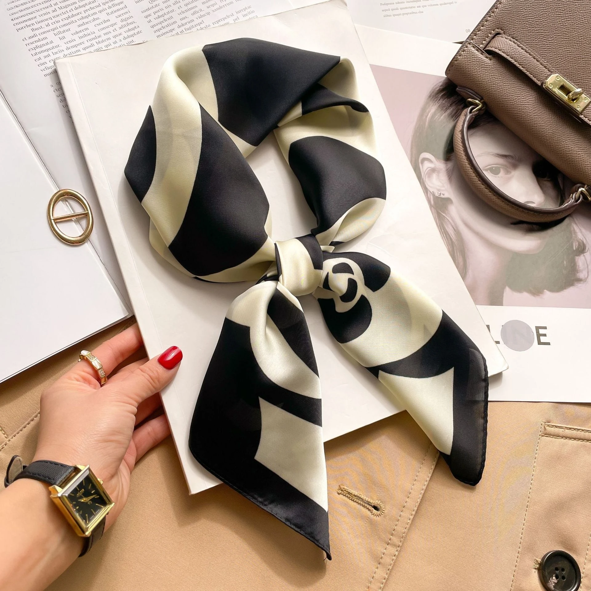 High-end Silk Scarf Lady 70*70cm Silk Square Scarf Women Soft Satin Hairband Neckerchief Tie Female Headband Foulard Bag Ribbon