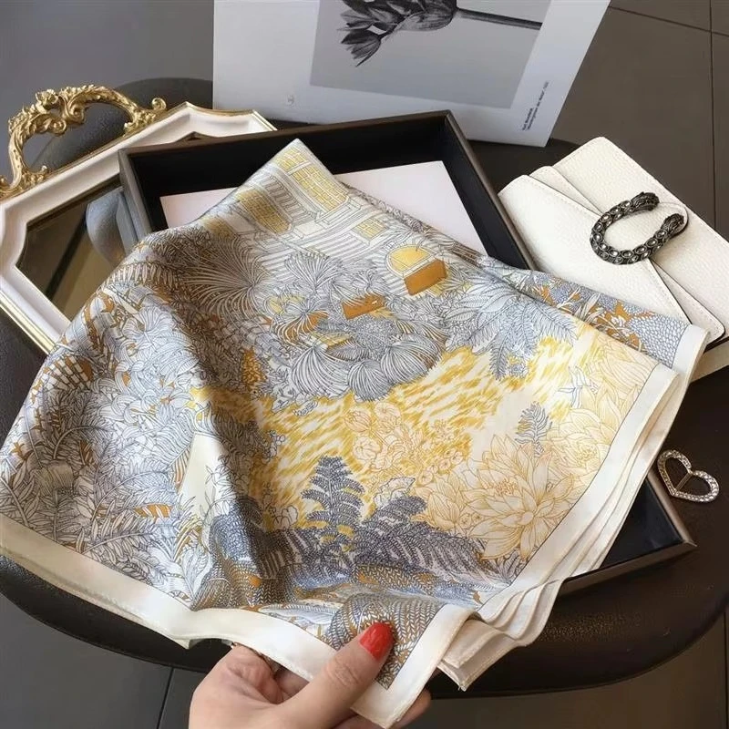 High-end Silk Scarf Lady 70*70cm Silk Square Scarf Women Soft Satin Hairband Neckerchief Tie Female Headband Foulard Bag Ribbon
