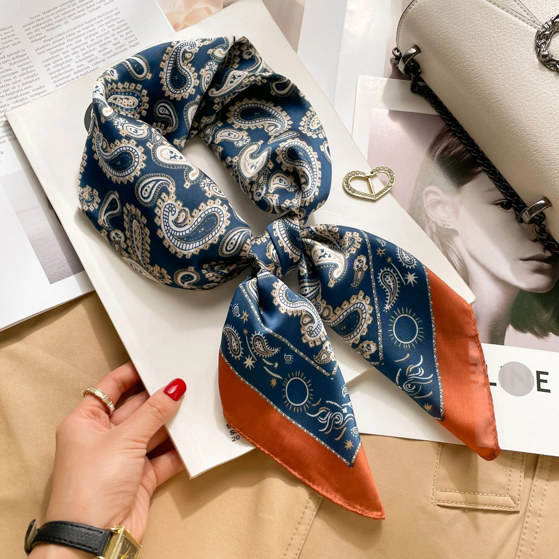 High-end Silk Scarf Lady 70*70cm Silk Square Scarf Women Soft Satin Hairband Neckerchief Tie Female Headband Foulard Bag Ribbon