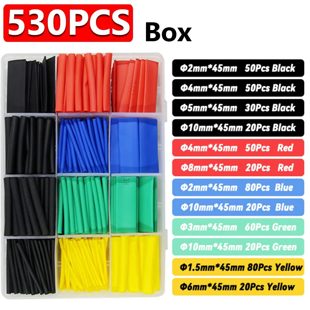 1060/530/127PCS Heat Shrink Tubing Kit 2:1 Shrinkable Wire Shrinking Wrap Wire Connect Cover Cable Repair Protection