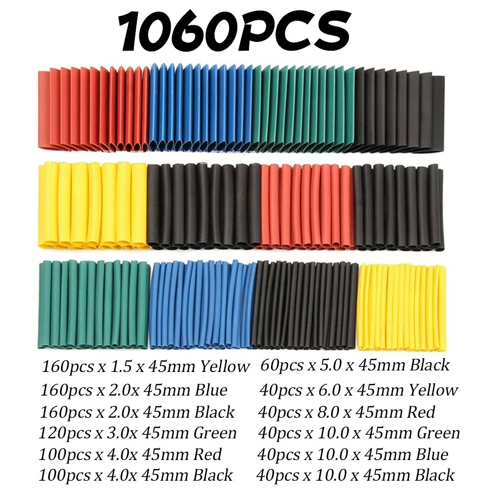 1060/530/127PCS Heat Shrink Tubing Kit 2:1 Shrinkable Wire Shrinking Wrap Wire Connect Cover Cable Repair Protection