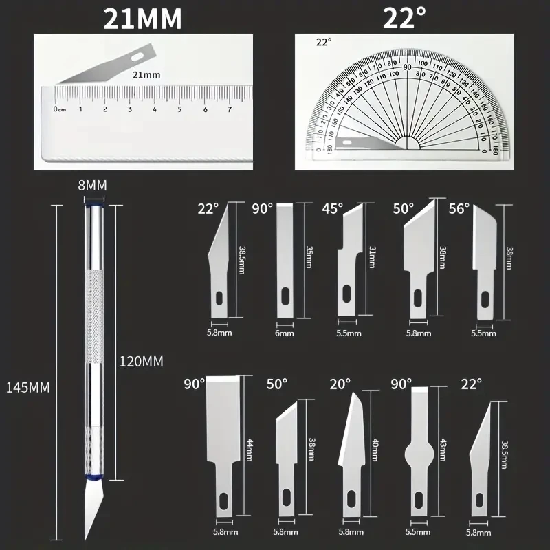 13pcs Metal Carving Knife Pen Art Seal Cutting Manual Combination Paper Cuttings Non-Slip Gadget DIY Precision Repair Tool