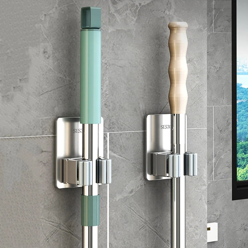 Multi-Purpose Hooks Adhesive Wall Hanging Mop Rack Broom Hanger Hook Kitchen Bathroom Organization Home Organizer Accessories 