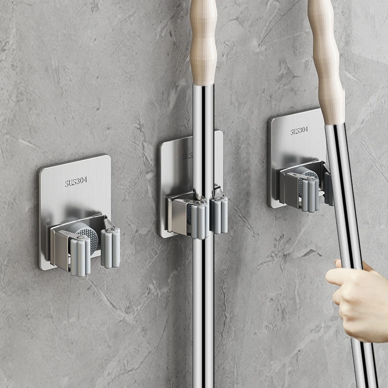 Multi-Purpose Hooks Adhesive Wall Hanging Mop Rack Broom Hanger Hook Kitchen Bathroom Organization Home Organizer Accessories 