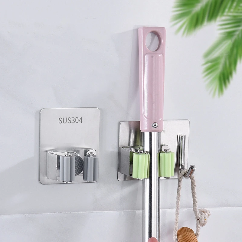 Multi-Purpose Hooks Adhesive Wall Hanging Mop Rack Broom Hanger Hook Kitchen Bathroom Organization Home Organizer Accessories 