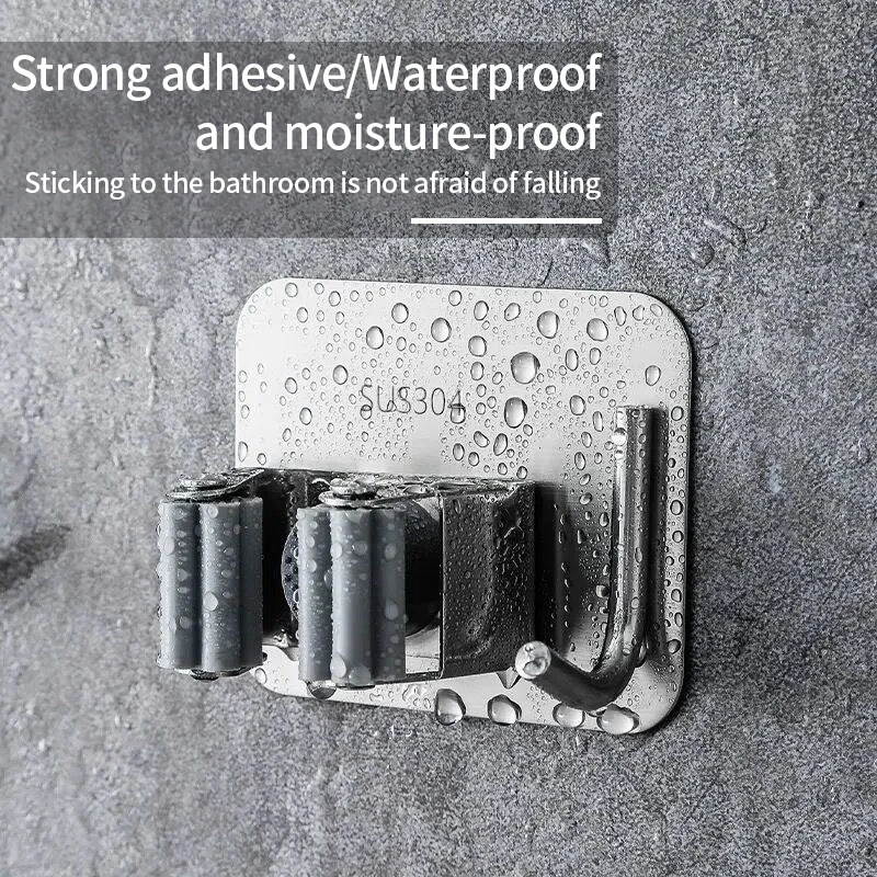 Multi-Purpose Hooks Adhesive Wall Hanging Mop Rack Broom Hanger Hook Kitchen Bathroom Organization Home Organizer Accessories 