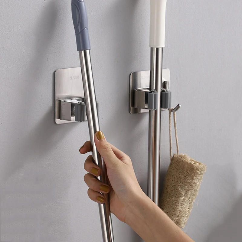 Multi-Purpose Hooks Adhesive Wall Hanging Mop Rack Broom Hanger Hook Kitchen Bathroom Organization Home Organizer Accessories 