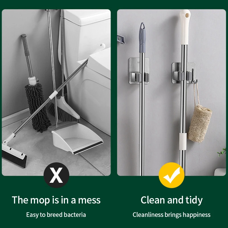 Multi-Purpose Hooks Adhesive Wall Hanging Mop Rack Broom Hanger Hook Kitchen Bathroom Organization Home Organizer Accessories 