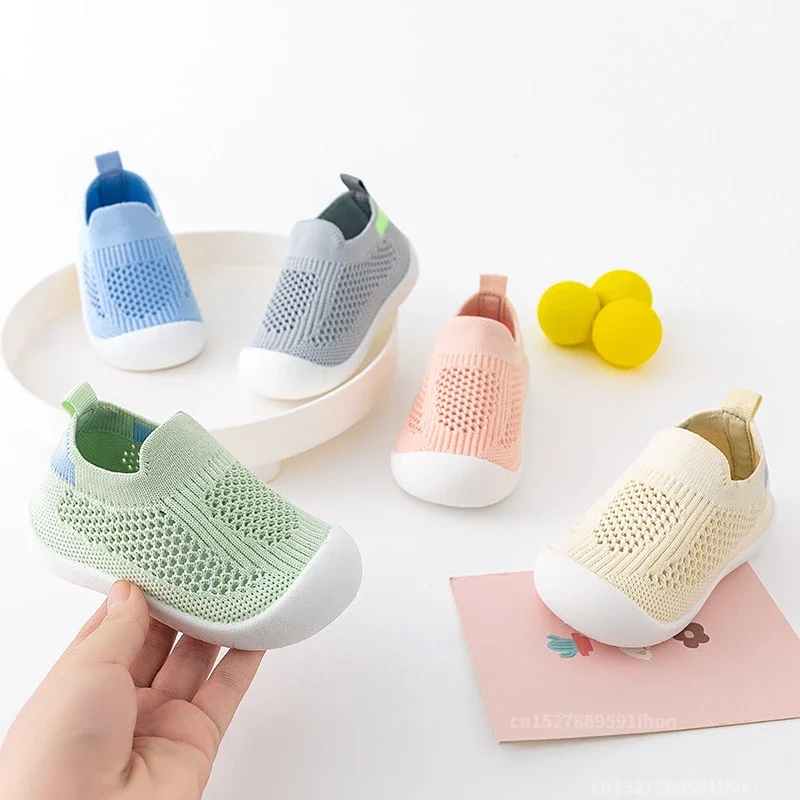 Spring Summer Toddler Shoes Breathable Knitted Kids Sneakers Boys Slip-on Tennis Shoes Girls Soft Non-slip School Casual Shoes