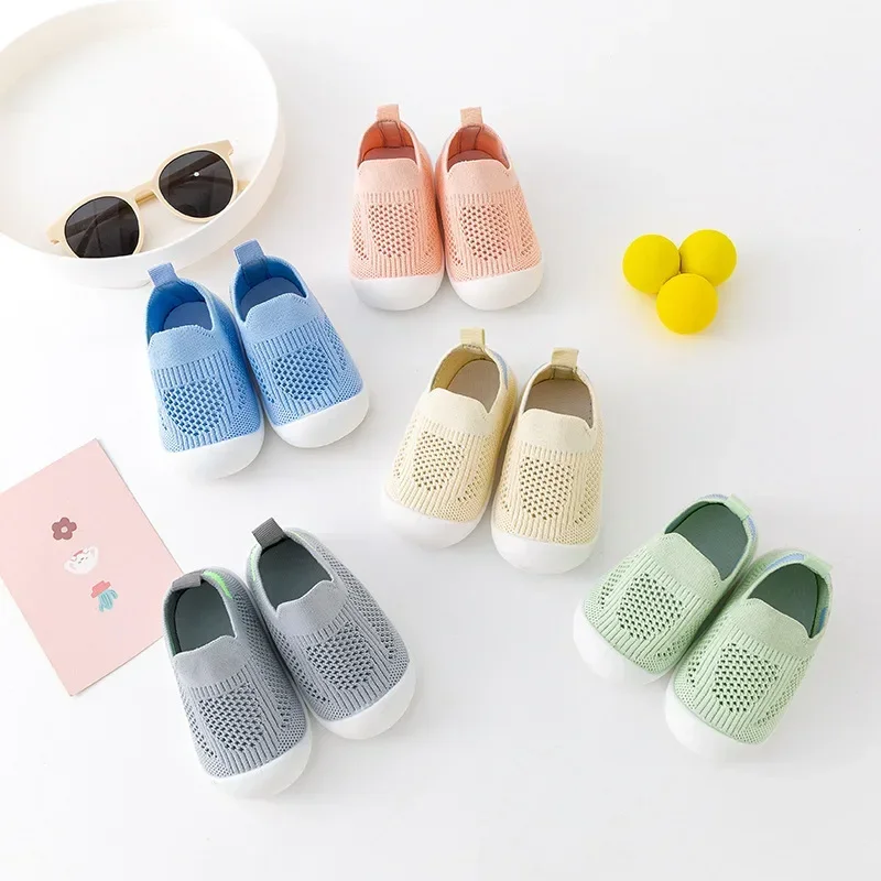 Spring Summer Toddler Shoes Breathable Knitted Kids Sneakers Boys Slip-on Tennis Shoes Girls Soft Non-slip School Casual Shoes