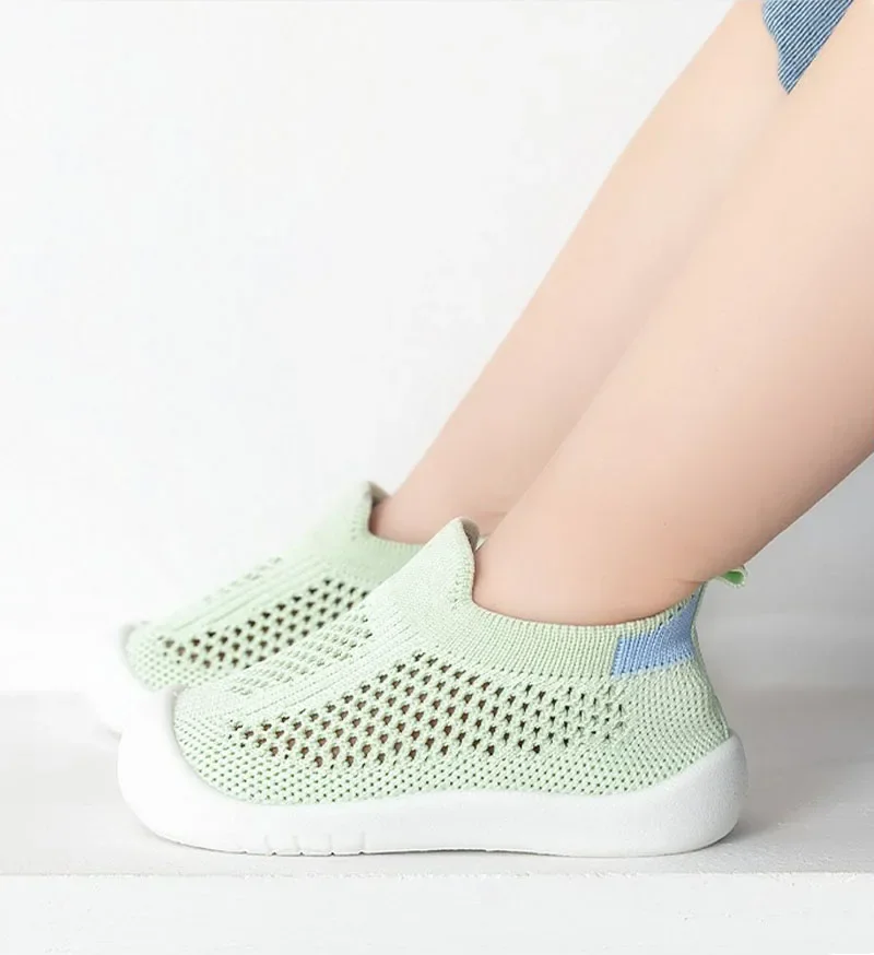 Spring Summer Toddler Shoes Breathable Knitted Kids Sneakers Boys Slip-on Tennis Shoes Girls Soft Non-slip School Casual Shoes