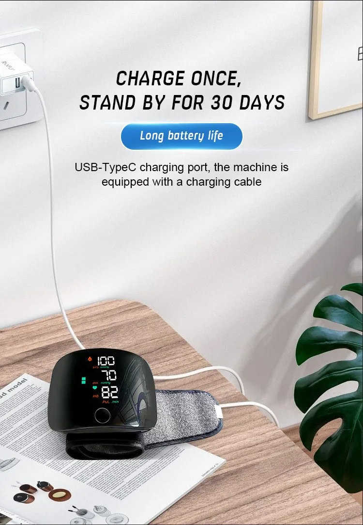 Rechargeable Wrist Blood Pressure Monitor Medical English Voice Digitlal Tensiometro Health Sphygmomanometer Tonometer