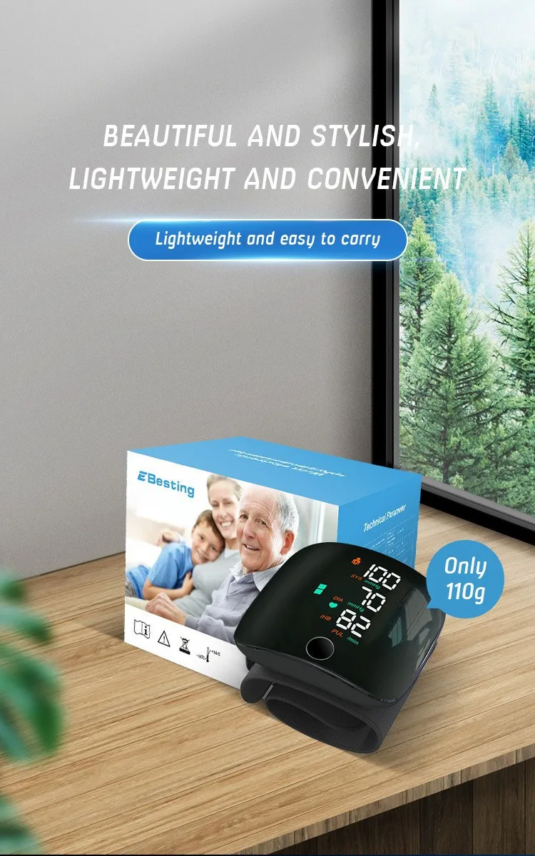 Rechargeable Wrist Blood Pressure Monitor Medical English Voice Digitlal Tensiometro Health Sphygmomanometer Tonometer