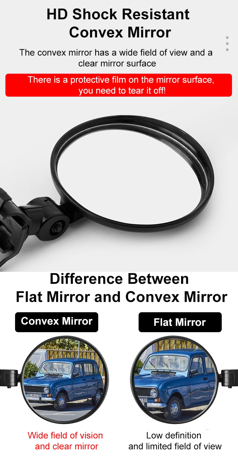 1/2PCS Bicycle Rearview Mirror 360 Degree Adjustable Rotatable Universal Cycling Handlebar Rear View Mirrors for MTB Road Bike