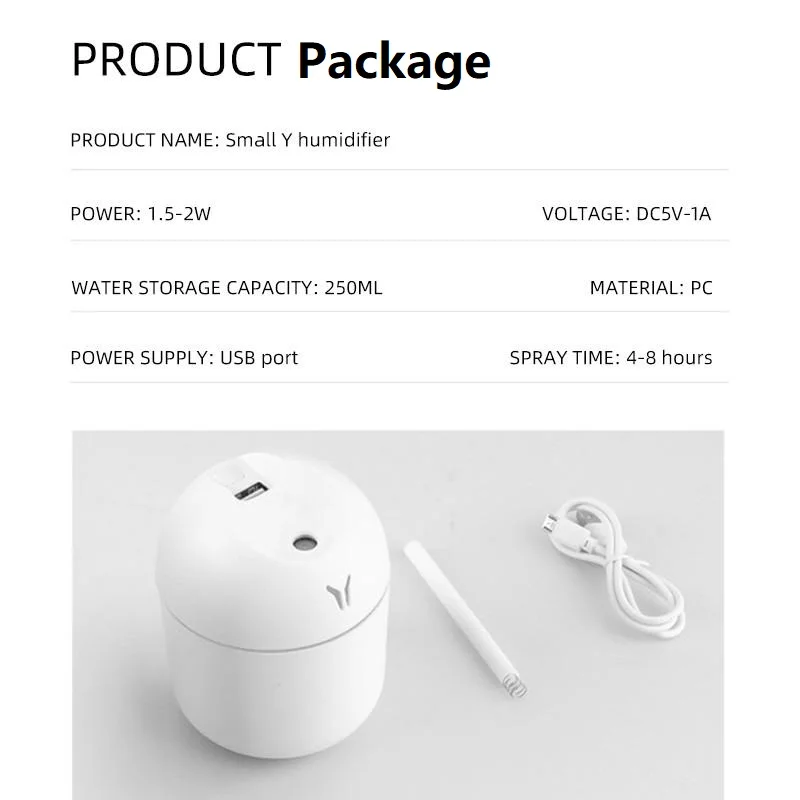 250ML USB Mini Air Humidifier Aroma Essential Oil Diffuser For Home Car Ultrasonic Mute Mist Maker Diffuser with LED Color Lamp