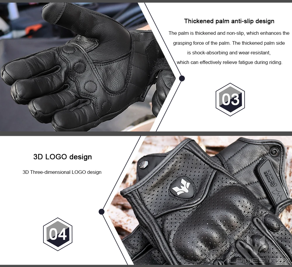 2023 Summer New Vintage Leather Motorcycle Gloves Men Black Wear-resistant Guantes Touchscreen Anti-slip Retro Motobiker Luvas