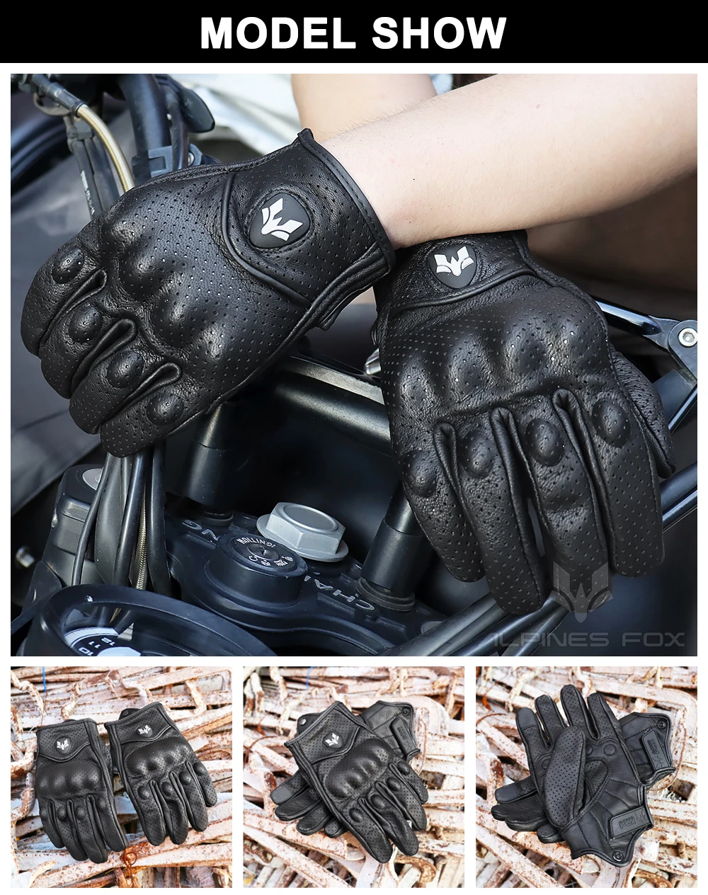 2023 Summer New Vintage Leather Motorcycle Gloves Men Black Wear-resistant Guantes Touchscreen Anti-slip Retro Motobiker Luvas