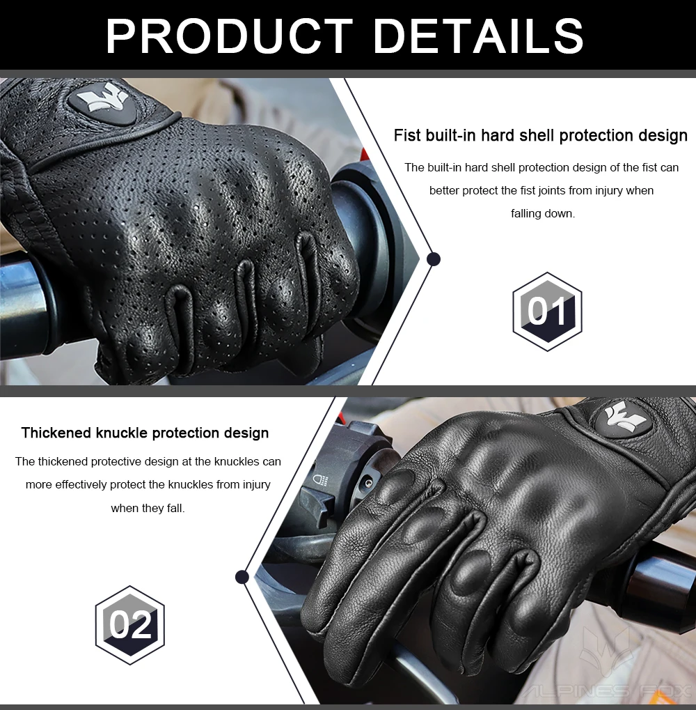2023 Summer New Vintage Leather Motorcycle Gloves Men Black Wear-resistant Guantes Touchscreen Anti-slip Retro Motobiker Luvas