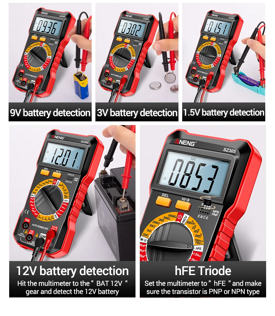 ANENG SZ305 Digital Multimeter Professional AC/DC Voltage Ammeter Capacitor HFE Triode NCV Voltage Induction Electrician Tester