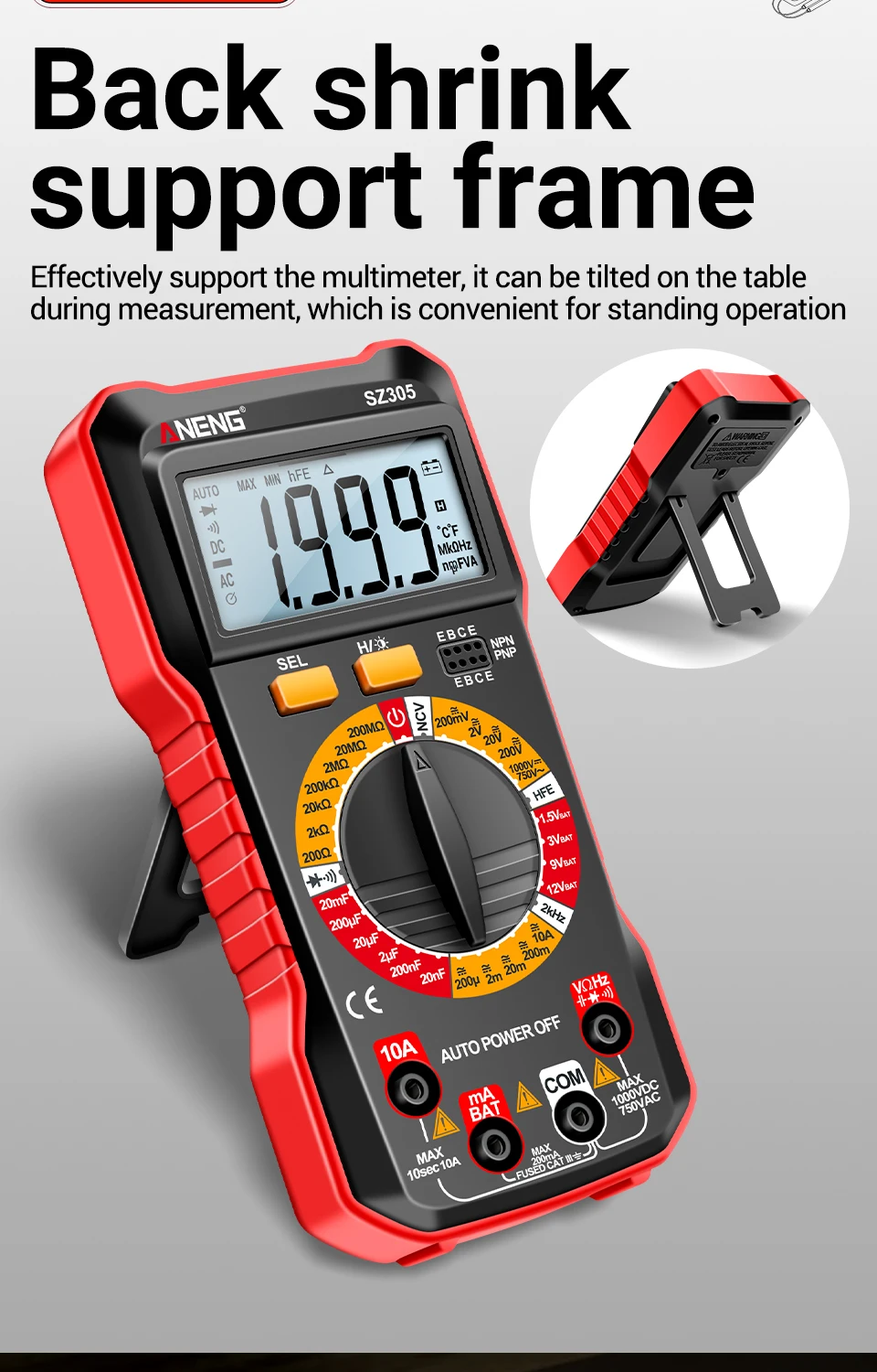 ANENG SZ305 Digital Multimeter Professional AC/DC Voltage Ammeter Capacitor HFE Triode NCV Voltage Induction Electrician Tester