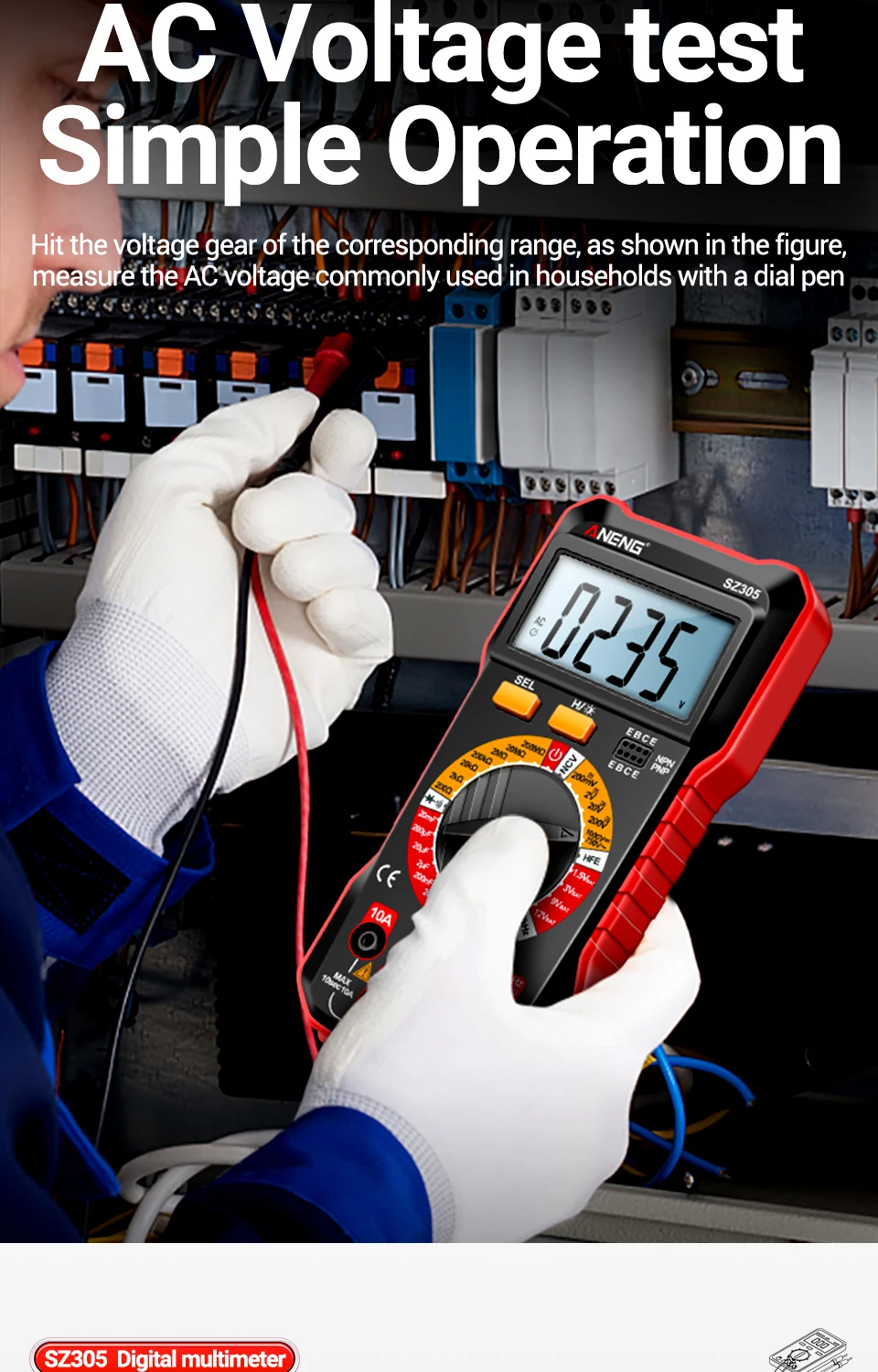 ANENG SZ305 Digital Multimeter Professional AC/DC Voltage Ammeter Capacitor HFE Triode NCV Voltage Induction Electrician Tester