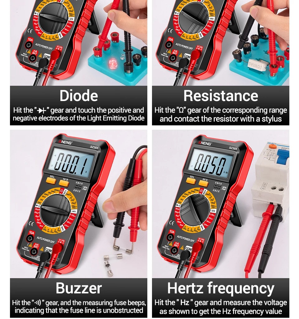 ANENG SZ305 Digital Multimeter Professional AC/DC Voltage Ammeter Capacitor HFE Triode NCV Voltage Induction Electrician Tester