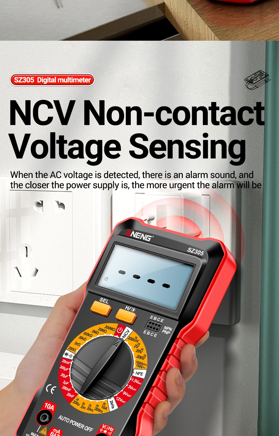 ANENG SZ305 Digital Multimeter Professional AC/DC Voltage Ammeter Capacitor HFE Triode NCV Voltage Induction Electrician Tester