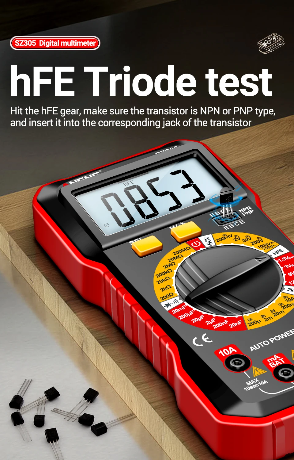 ANENG SZ305 Digital Multimeter Professional AC/DC Voltage Ammeter Capacitor HFE Triode NCV Voltage Induction Electrician Tester