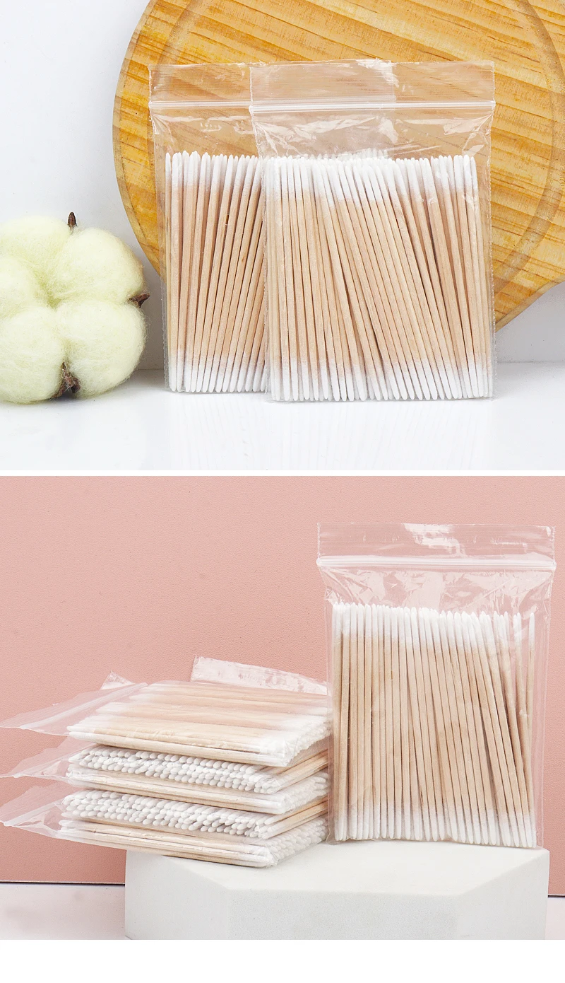 Disposable Ultra-small Double-end Wood Cotton Swab 100pcs Lint Free Micro Brushes Eyelash Extension Glue Removing Tools
