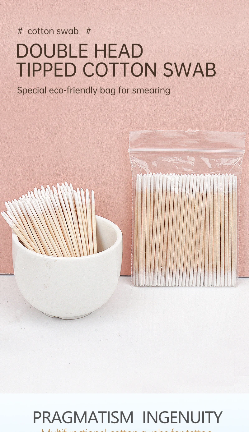 Disposable Ultra-small Double-end Wood Cotton Swab 100pcs Lint Free Micro Brushes Eyelash Extension Glue Removing Tools
