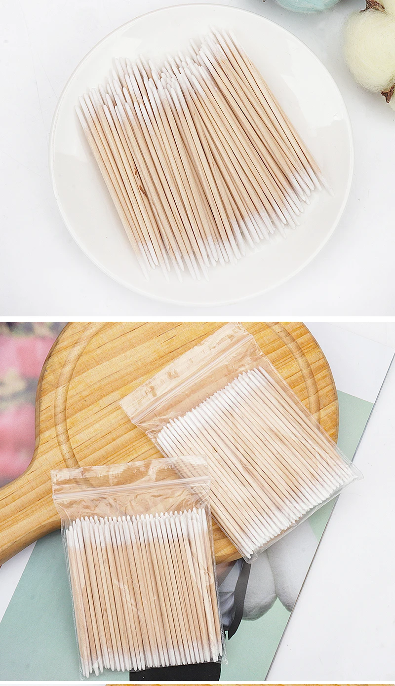 Disposable Ultra-small Double-end Wood Cotton Swab 100pcs Lint Free Micro Brushes Eyelash Extension Glue Removing Tools