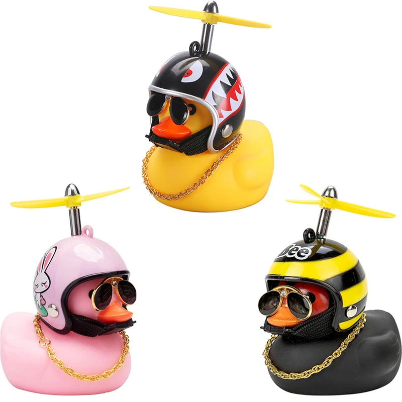 Car Duck With Helmet Broken Wind Pendant Small Yellow Duck Road Bike Motor Helmet Riding Cycling Accessories Without Lights