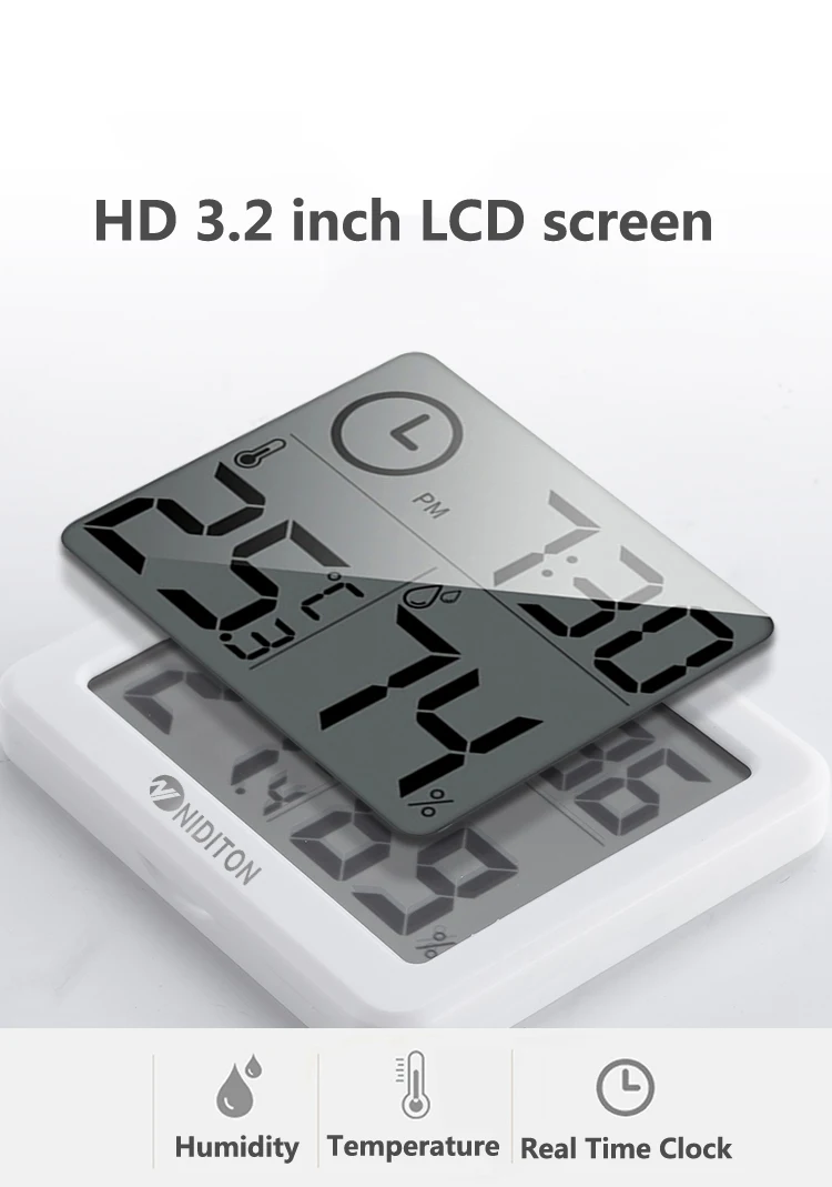 Digital Clock Desk Clock with Temperature Humidity Wall Clocks for Home Kitchen Office Desk Decorations NIDITON