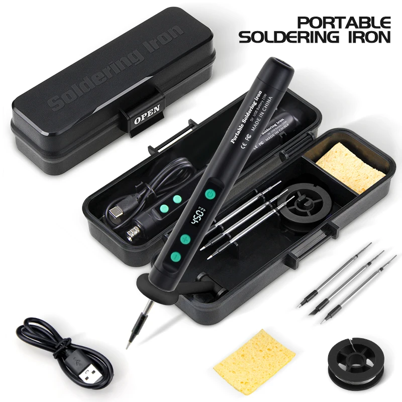 USB Soldering Iron Mini Small Soldering Iron Set Portable Household Type-C Interface 800mAh Battery Adjustable Temperature