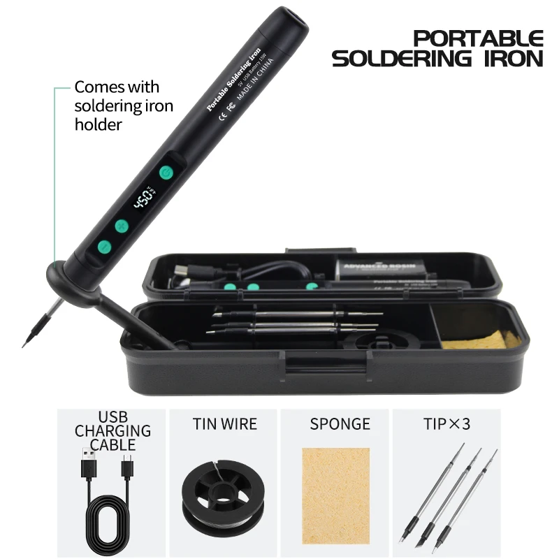 USB Soldering Iron Mini Small Soldering Iron Set Portable Household Type-C Interface 800mAh Battery Adjustable Temperature