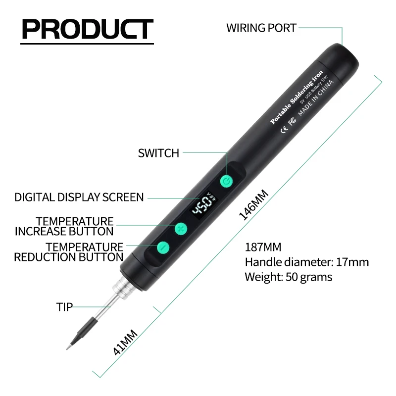 USB Soldering Iron Mini Small Soldering Iron Set Portable Household Type-C Interface 800mAh Battery Adjustable Temperature