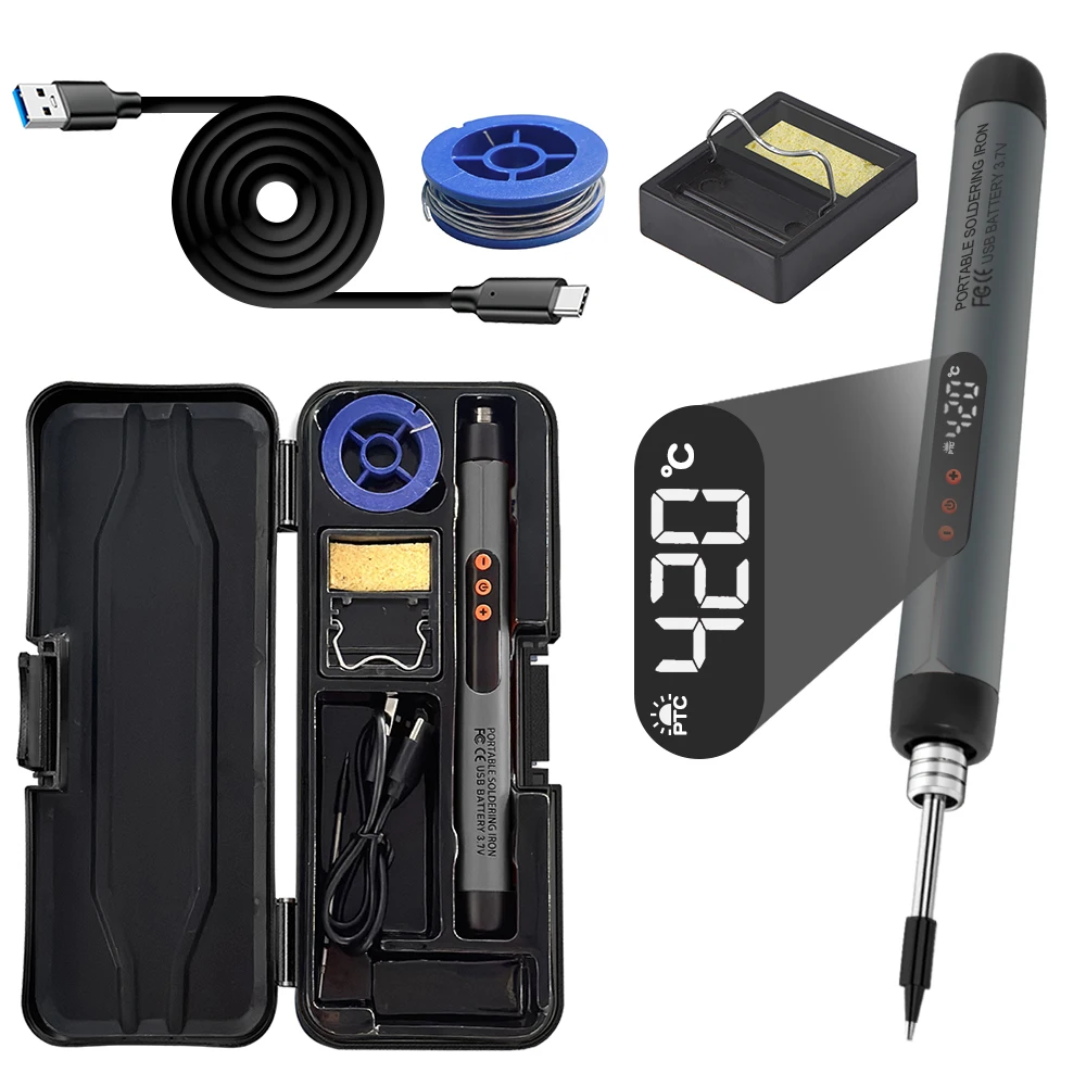 USB Soldering Iron Mini Small Soldering Iron Set Portable Household Type-C Interface 800mAh Battery Adjustable Temperature