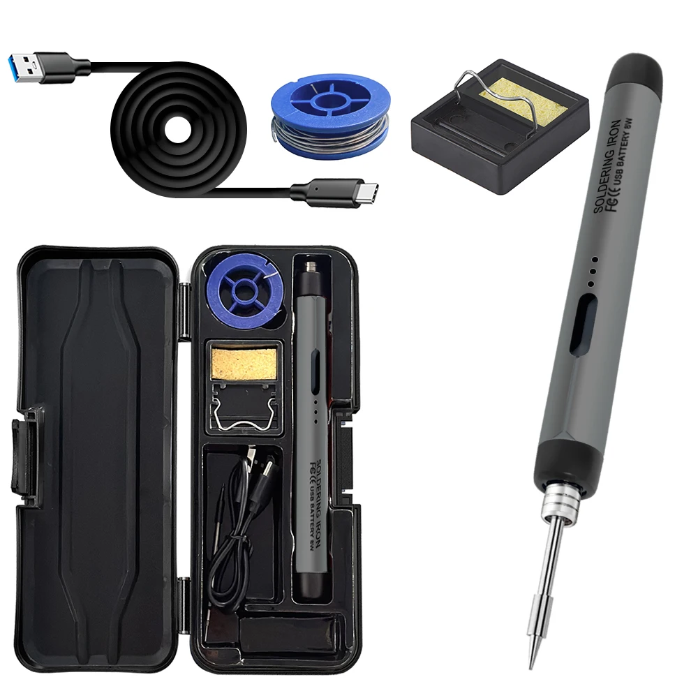 USB Soldering Iron Mini Small Soldering Iron Set Portable Household Type-C Interface 800mAh Battery Adjustable Temperature