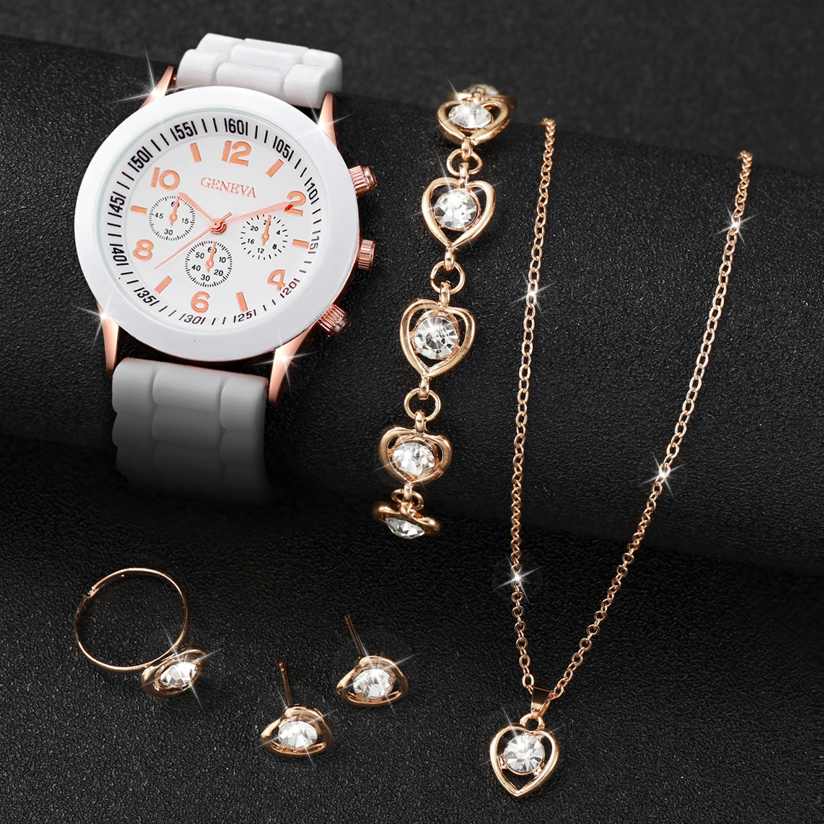 5/6PCS Women Watches Fashion Silicone Band Women Quartz Watches Jewelry Set Reloj Mujer Girls Clock Gift (Without Box)