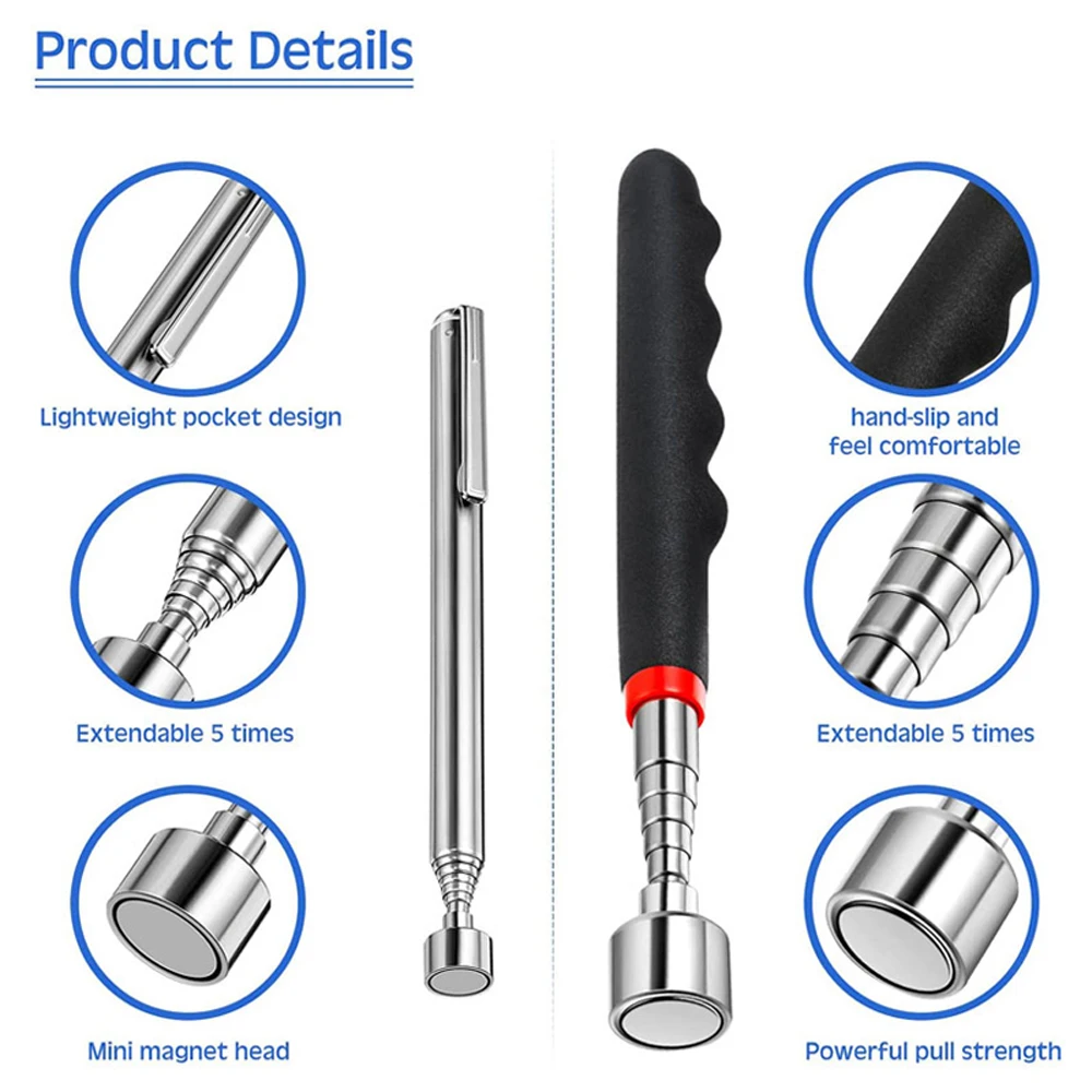 Extendable Pickup Rod Stick,Magnetic Picker Mini Portable Telescopic Magnetic Magnet Pen For Picking Up Screws Nut Bolt