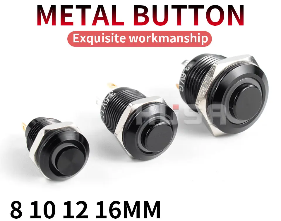 1NO High head Waterproof Metal Push Button Switch LED Light Self-locking/reset 3/6/12/24/220V 8/10/12/16mm Oxidized black